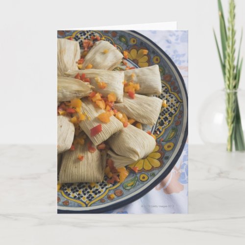 Tamales on decorative plate card