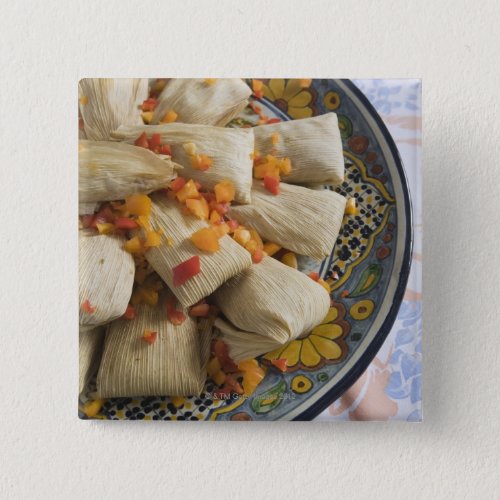 Tamales on decorative plate pinback button