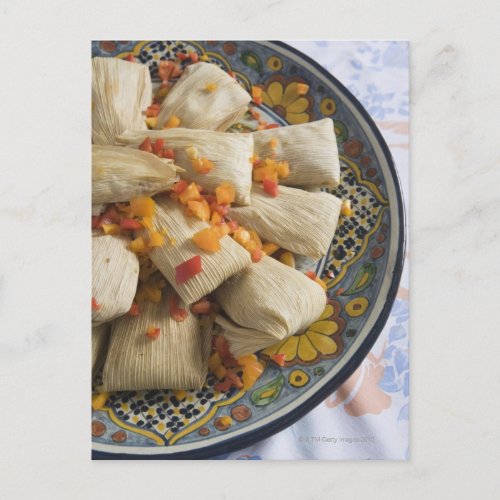 Tamales on decorative plate postcard