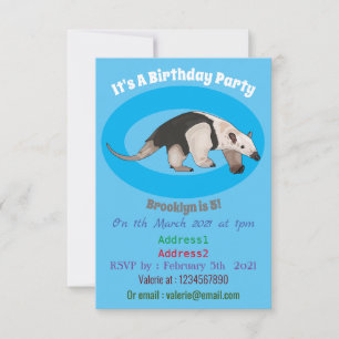 Tamandua cartoon illustration invitation