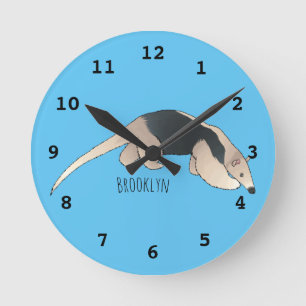 Tamandua cartoon illustration round clock