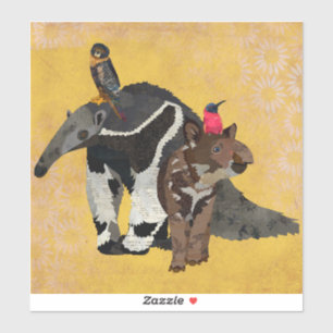   TAMANDUA, TAPIR, FALCON, AND HUMMINGBIRD STICKER