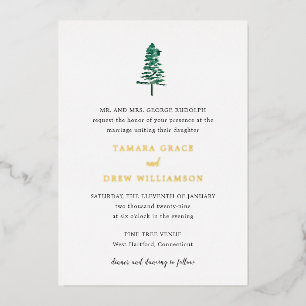 Tamara Pine Tree Modern Wedding Foil Invitation