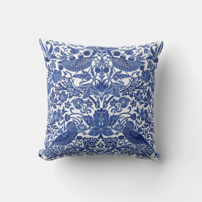 Tamarind Birds China Blue Throw Pillow (Front)
