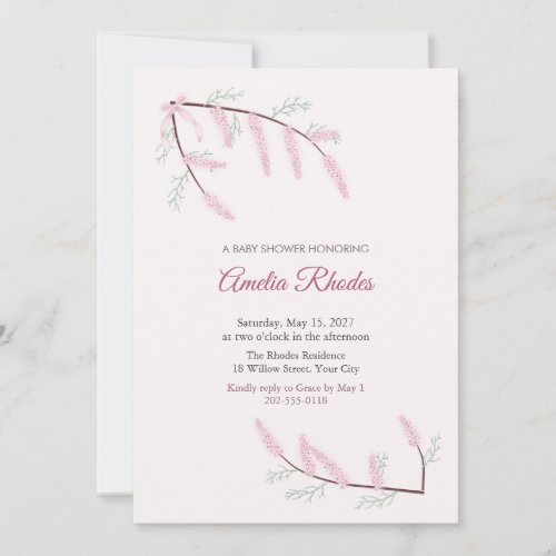 Tamarisk Pink Plume Baby Shower Invitation