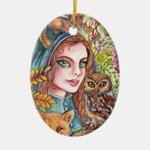 Tamer in Autumn Woods Ceramic Ornament