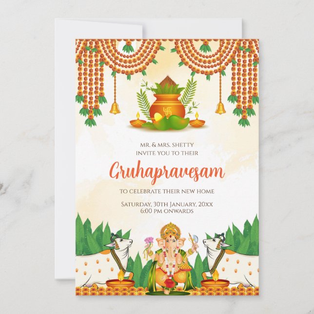Tamil Housewarming invite Telugu Gruhapravesham (Front)