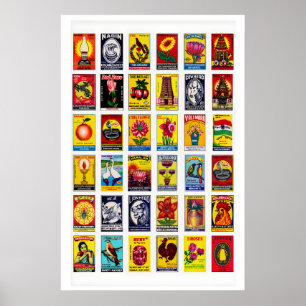 Tamil Matchbox Label Collage Print, Grid Poster