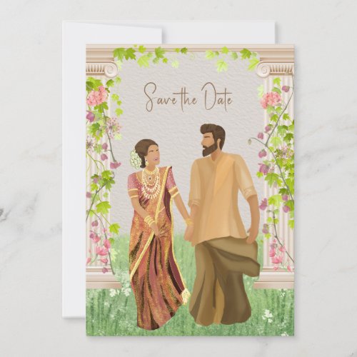 Tamil Wedding Couple Illustration  Save The Date