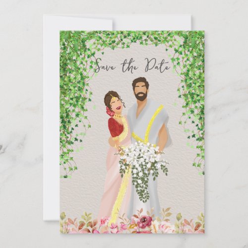 Tamil wedding couple Illustration Save The Date