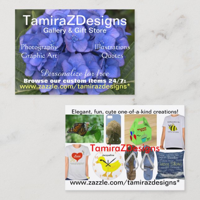 TamiraZDesigns Blue Hydrangea Business Card (Front/Back)