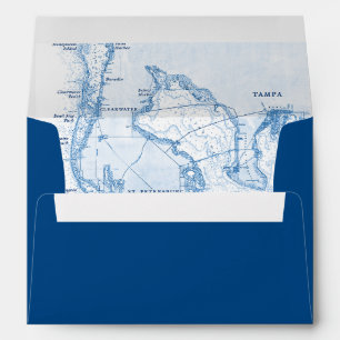 Tampa Bay Destination Wedding Map Navy Blue Envelope