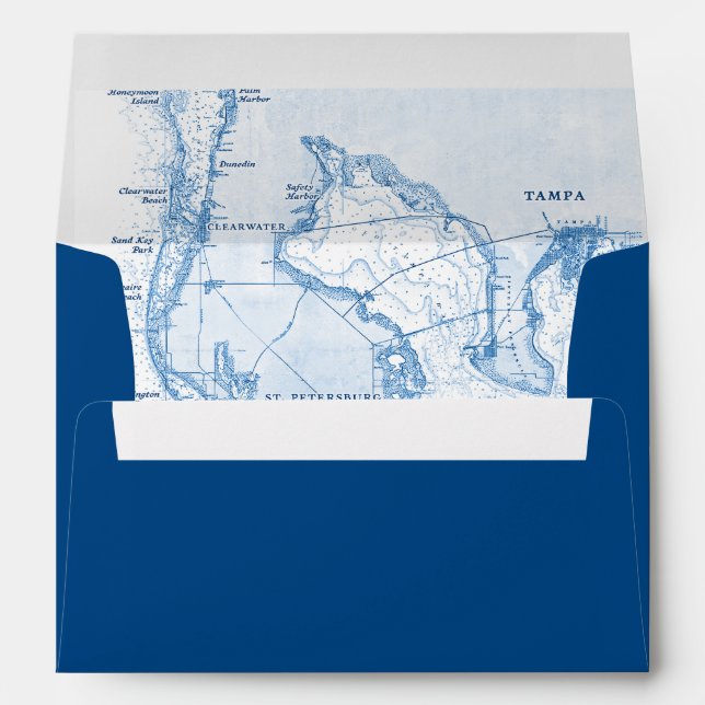 Tampa Bay Destination Wedding Map Navy Blue Envelope (Back (Bottom))