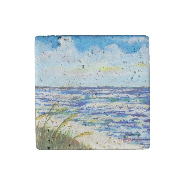 Tampa Bay Florida Beach Sunshine Skyway Bridge Stone Magnet (Front)