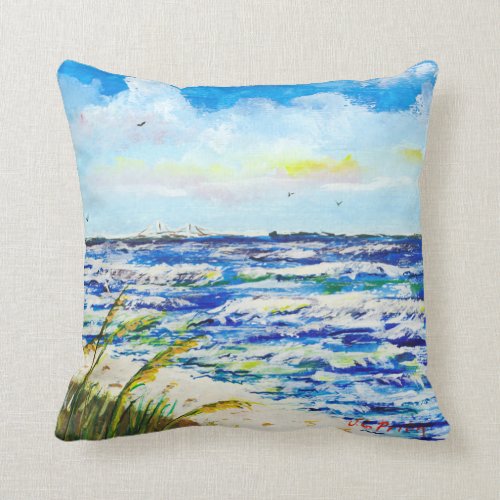 Tampa Bay Florida Beach Sunshine Skyway Bridge Throw Pillow