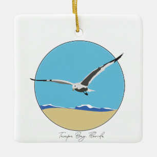 Tampa Bay, Florida Sea Gull over Beach Ceramic Ornament