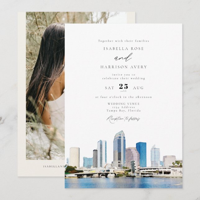 TAMPA BAY Florida Travel Destination Skyline  Invitation (Front/Back)
