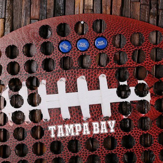 Tampa Bay Football Shaped Wooden Beer Cap Map (Front)
