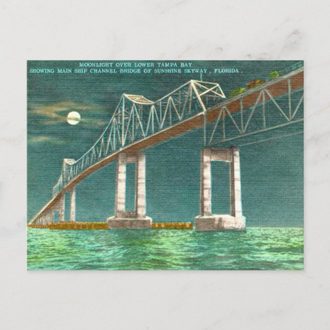 Tampa Bay Vintage Old Sunshine Skyway Postcard (Front)