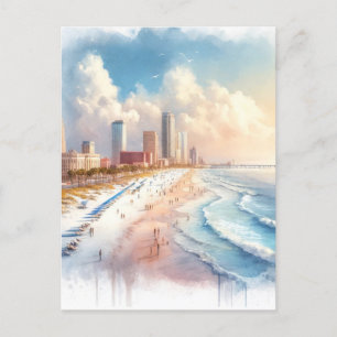 Tampa Beach, Florida Watercolor Painting Travel Postcard