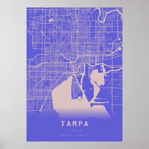 Tampa Blue City Map Poster