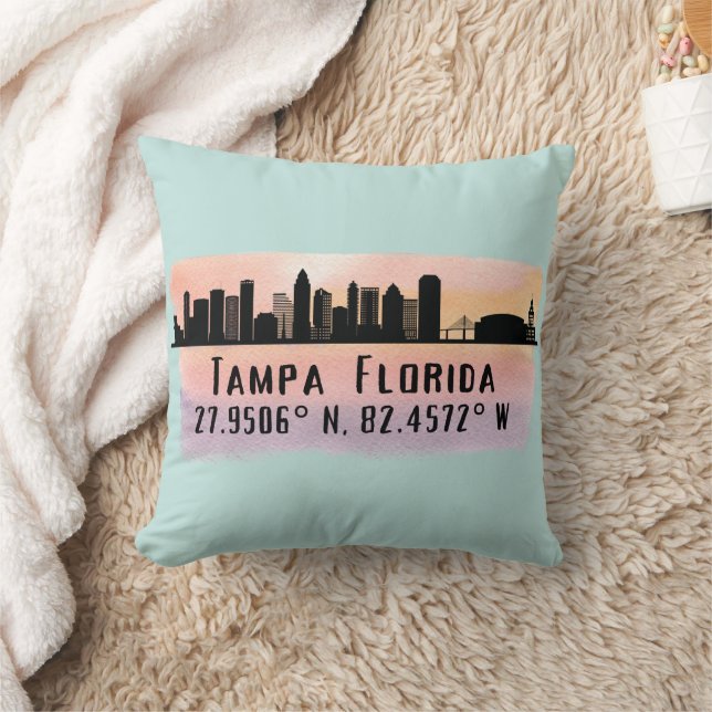 Tampa FL City Skyline  Throw Pillow (Blanket)