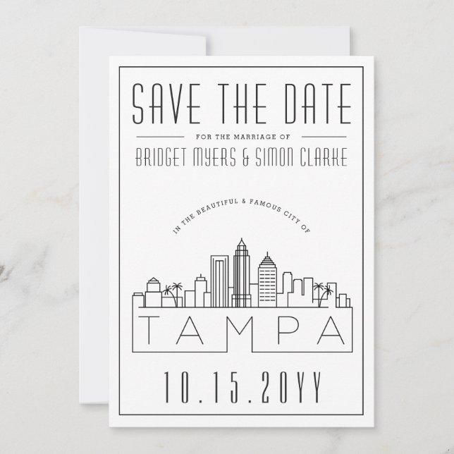 Tampa, Fl Wedding | Stylized Skyline Save the Date Invitation (Front)