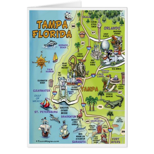 Tampa Florida Cartoon Map Cards (Front)