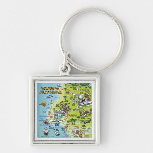 Tampa Florida Cartoon Map Keychain