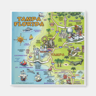 Tampa Florida Cartoon Map Magnet