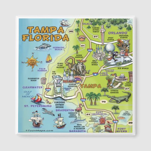 Tampa Florida Cartoon Map Magnet