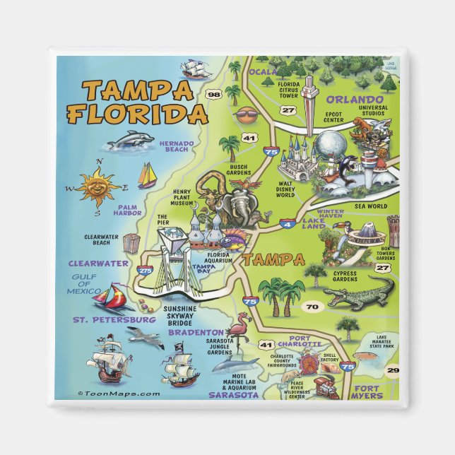 Tampa Florida Cartoon Map Magnet (Front)