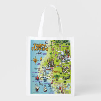 Tampa Florida Cartoon Map Reusable Grocery Bag