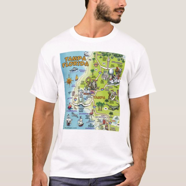 Tampa Florida Cartoon Map T-Shirt (Front)