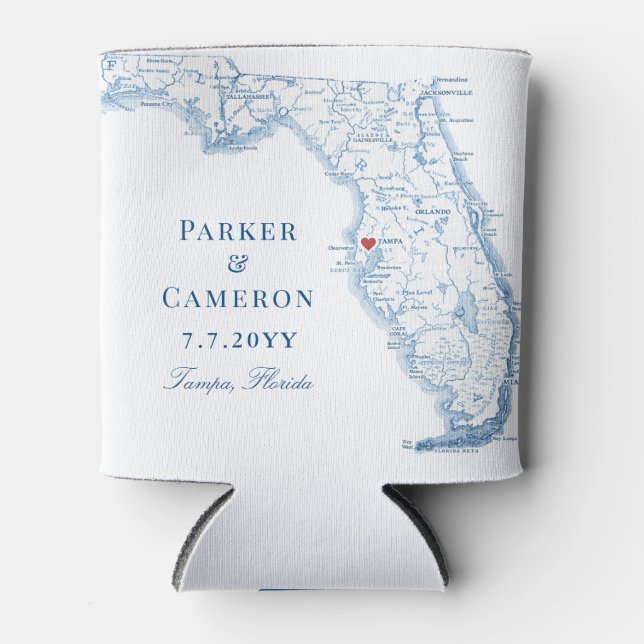 Tampa Florida Map Elegant Wedding Favor Drink Can Cooler (Front)