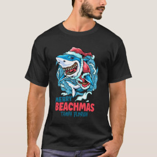 Tampa Florida Merry Beachmas Christmas Shark Santa T-Shirt