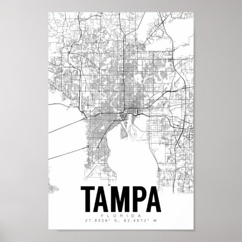 Tampa Florida Minimalist Map Art Poster