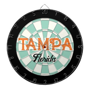 TAMPA Florida Orange text Light Teal White Black Dart Board
