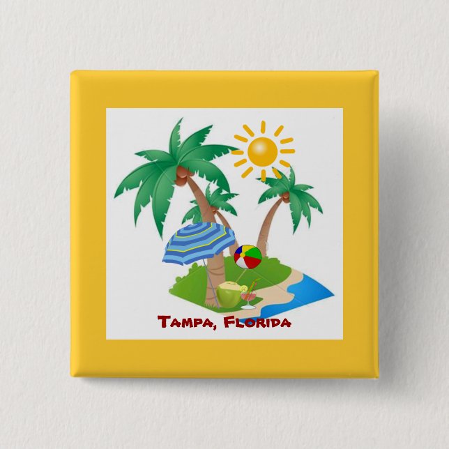 Tampa, Florida, palm trees and sunshine Button (Front)