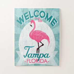 Tampa Florida Pink Flamingo - Vintage Retro Travel Jigsaw Puzzle
