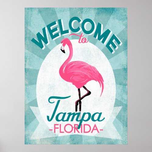 Tampa Florida Pink Flamingo _ Vintage Retro Travel Poster