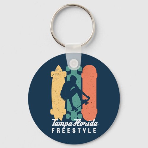 Tampa Florida Retro Freestyle Skateboarding Keychain