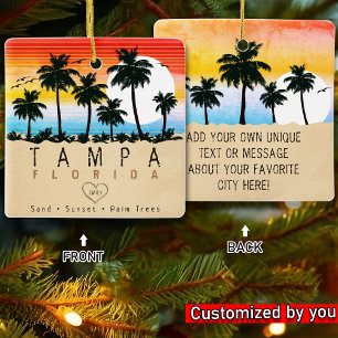 Tampa Florida Retro Palm trees Souvenir 80s Ceramic Ornament