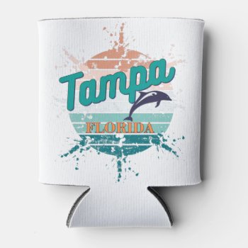 Tampa Florida Retro Vintage Exploding Sunset Can Cooler by Differentcorners at Zazzle