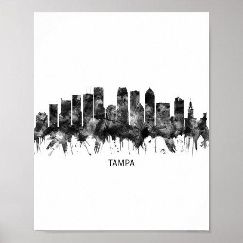 Tampa Florida Skyline BW Poster