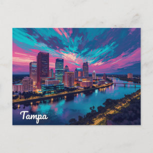 Tampa Florida Skyline Night Art Postcard
