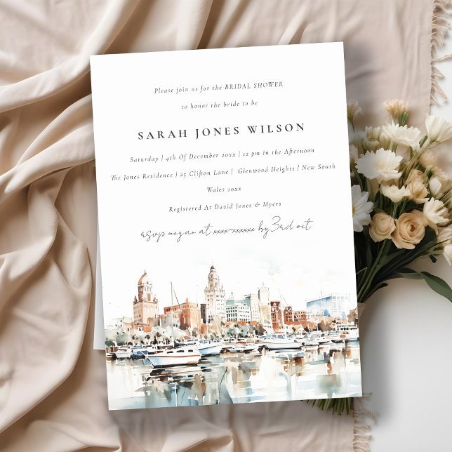Tampa Florida Skyline Watercolor Bridal Shower Invitation (Creator Uploaded)