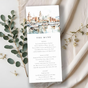 Tampa Florida Skyline Watercolor Wedding Menu Card