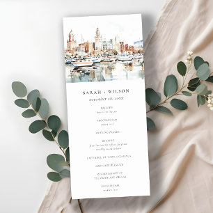 Tampa Florida Skyline Watercolor Wedding Program