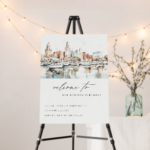 Tampa Florida Skyline Watercolor Wedding Welcome Foam Board